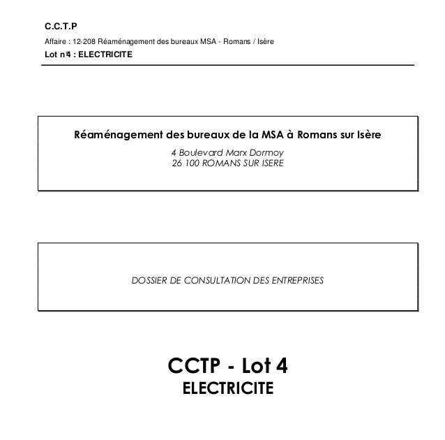 Cahier des Clauses Techniques Particulières CCTP