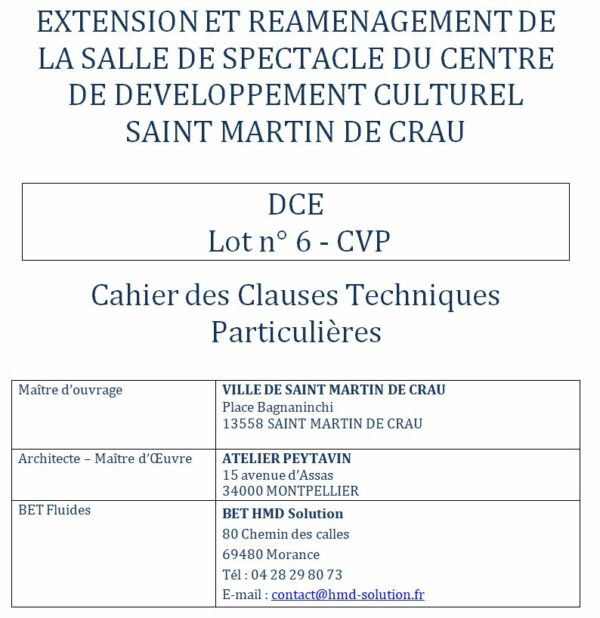 Cahier des Clauses Techniques Particulières CCTP - HMD Solution