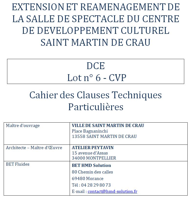 Cahier des Clauses Techniques Particulières CCTP fluide