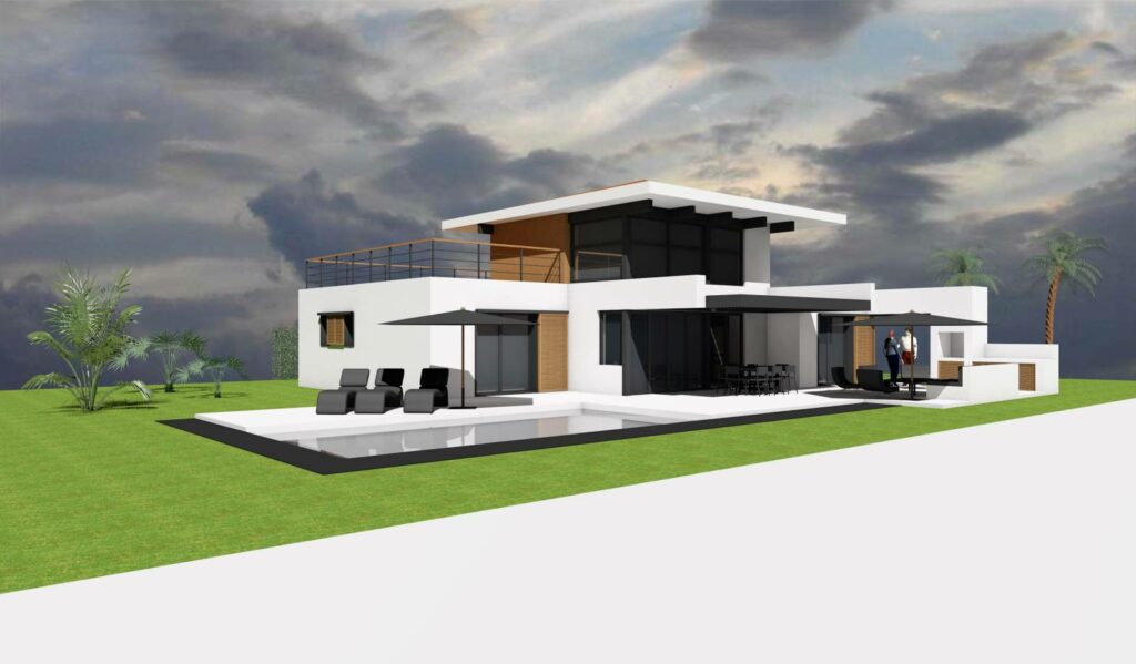 plan 3D maison avec mezzanine