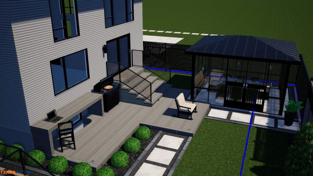 plan 3D maison avec patio