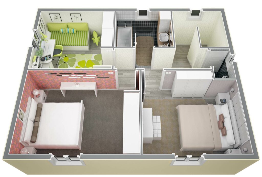 plan 3D petite maison 40m2