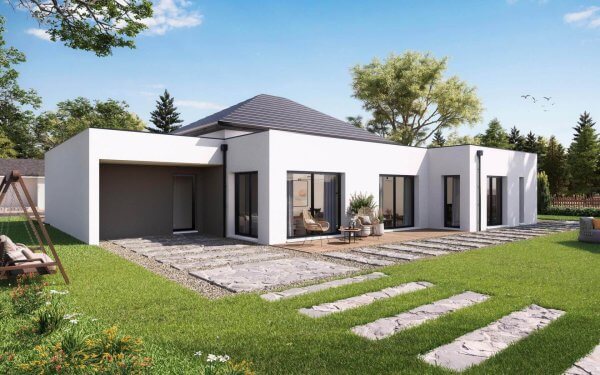 plan 3D maison plain pied 3 chambres